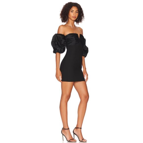 CINQ À SEPT 'Teo' Puff-Sleeve Off-Shoulder Mini Dress, Black - Picture 2 of 3